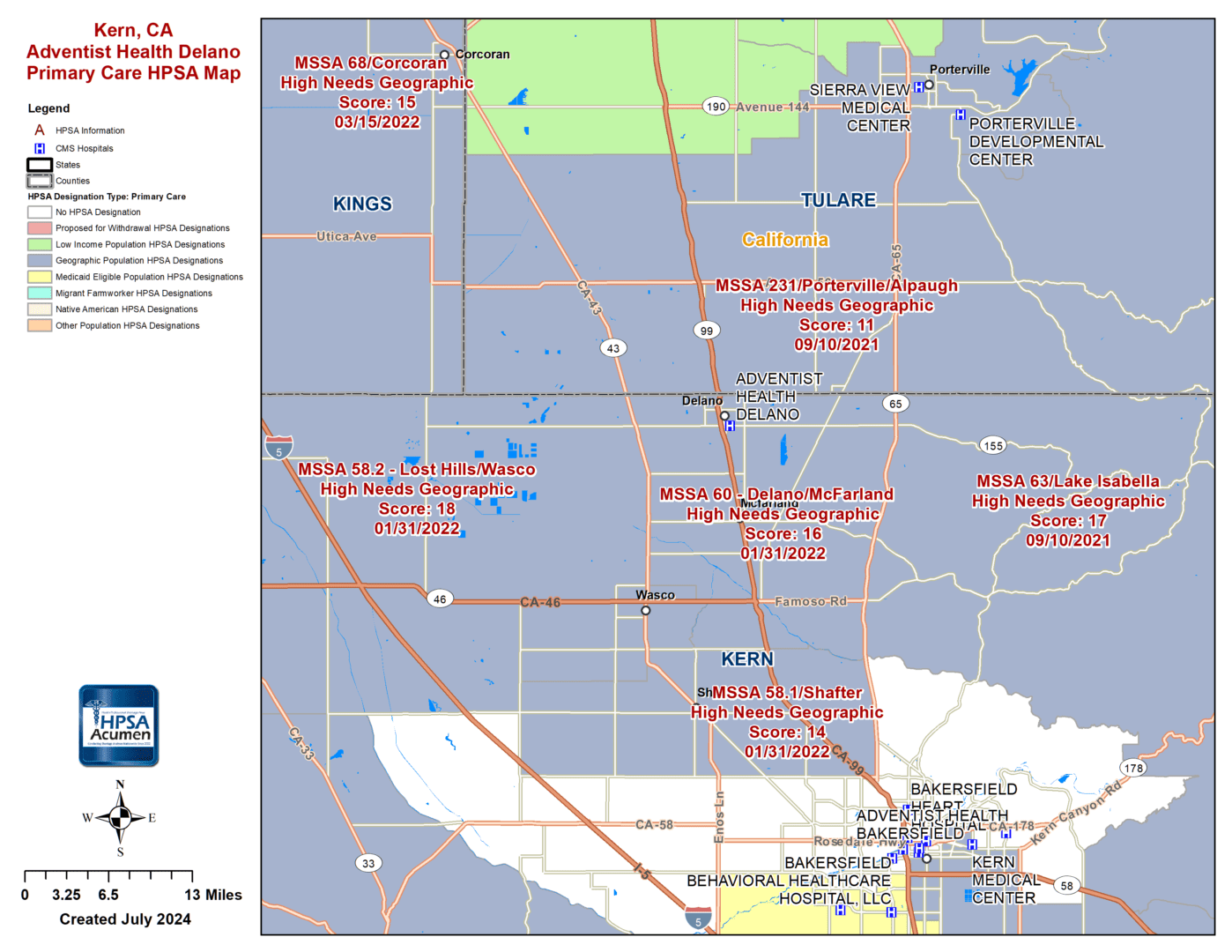 Kern, CA - Delano - PC HPSA Map Kern, CA - Delano - PC HPSA Map