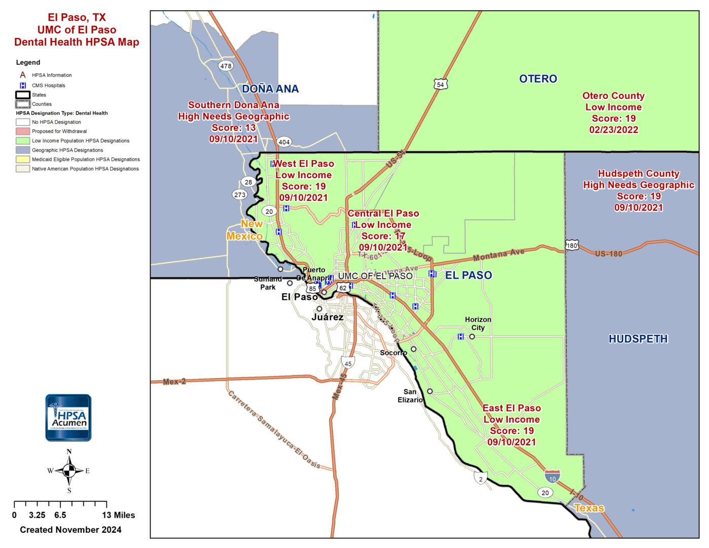 El Paso, TX DH HPSA MAP