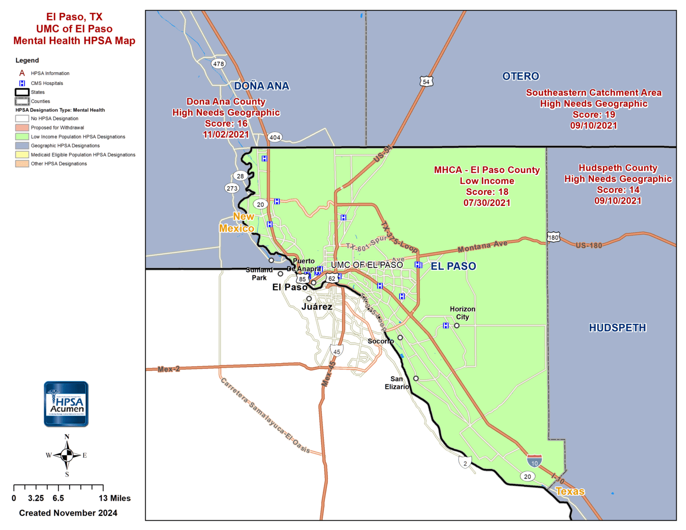 El Paso, TX MH HPSA MAP