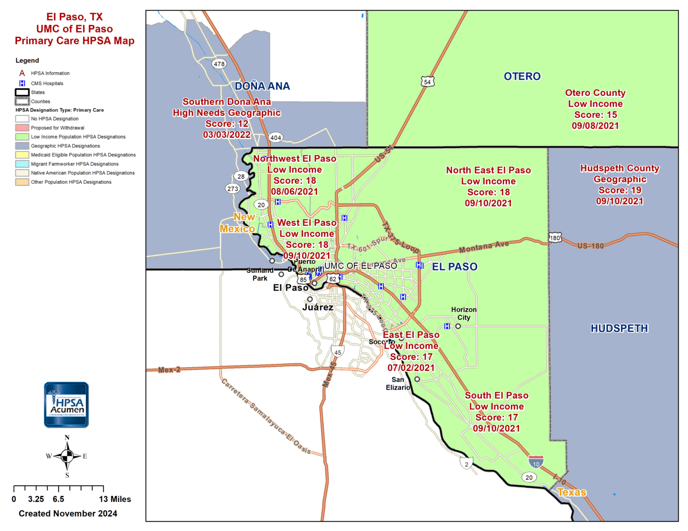 El Paso, TX PC HPSA MAP