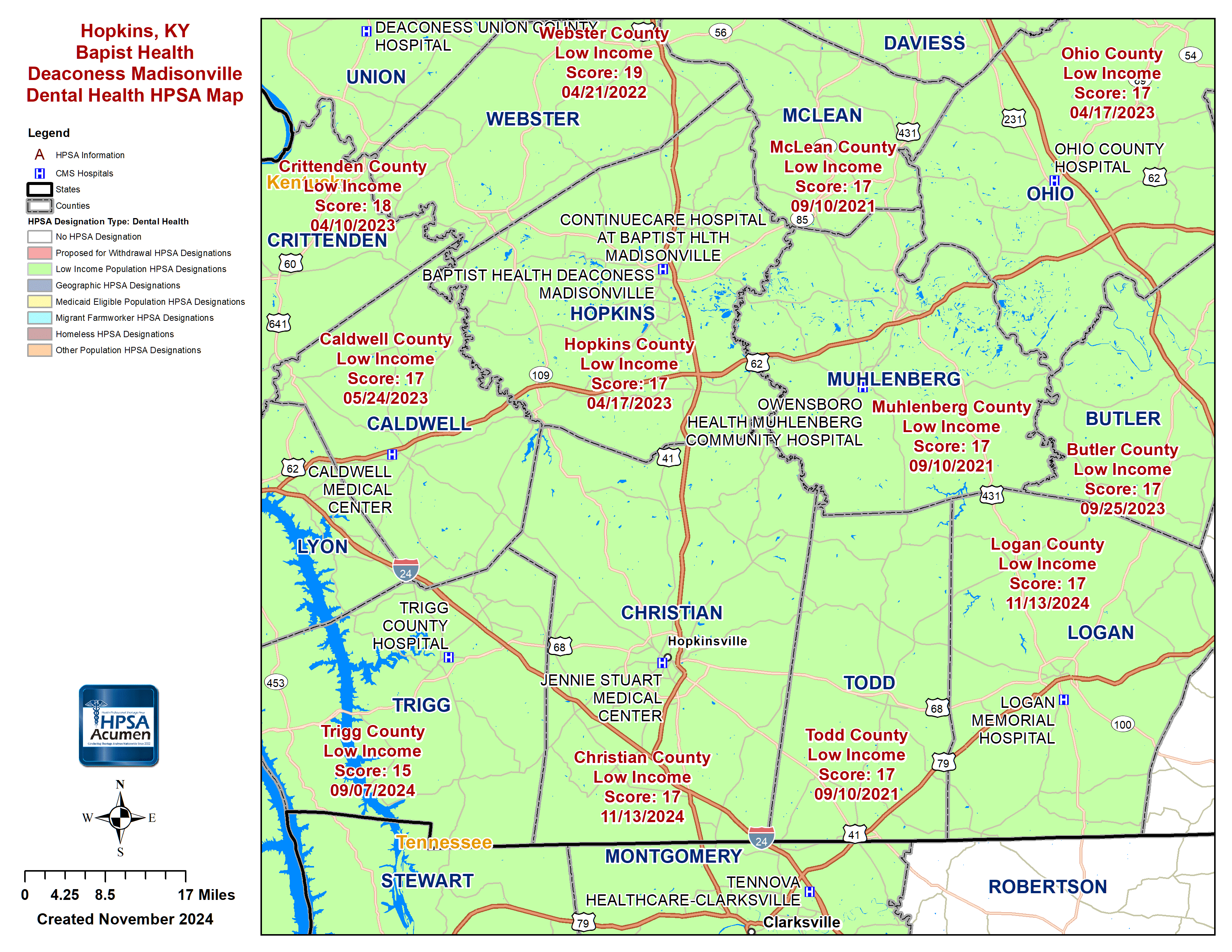 Hopkins KY DH HPSA Map