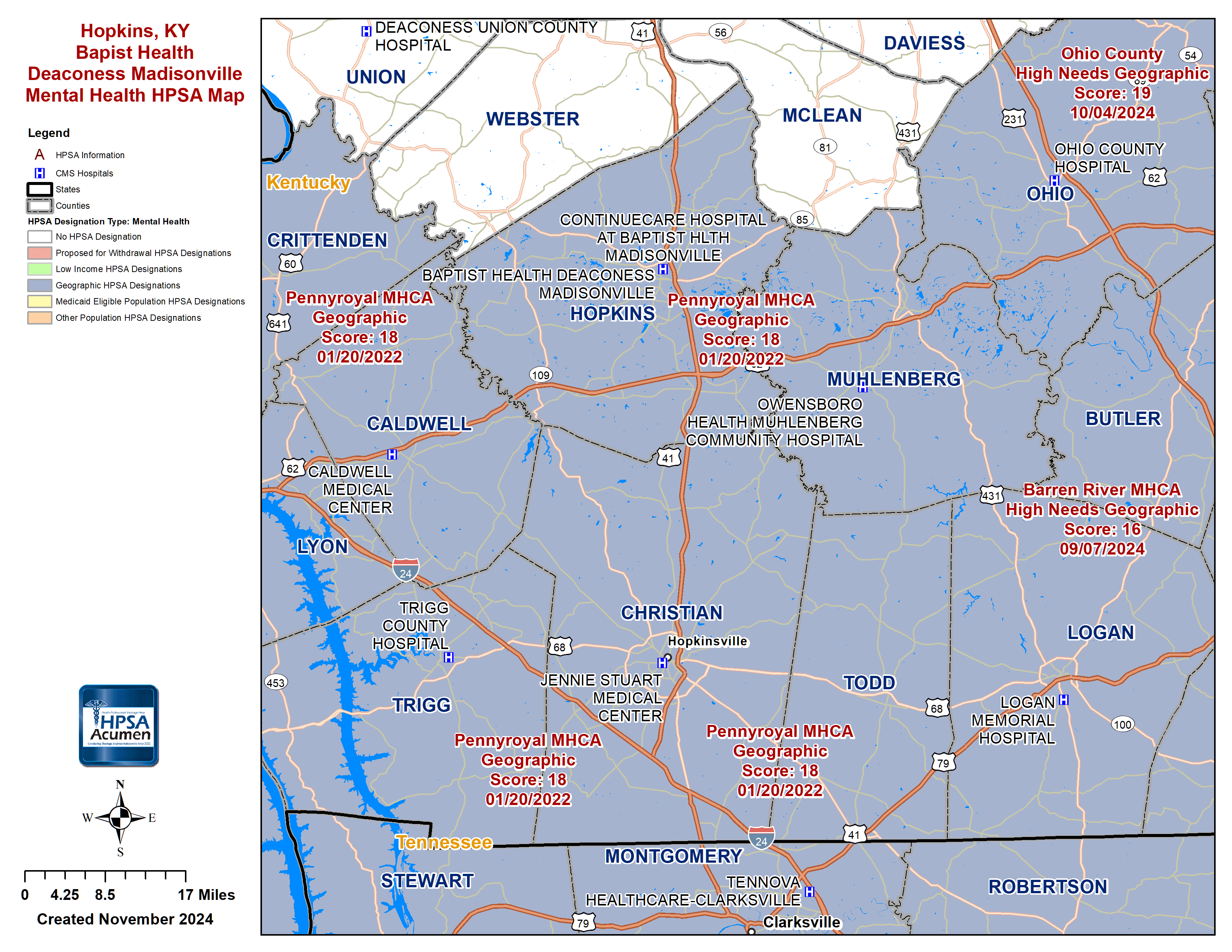 Hopkins KY MH HPSA Map