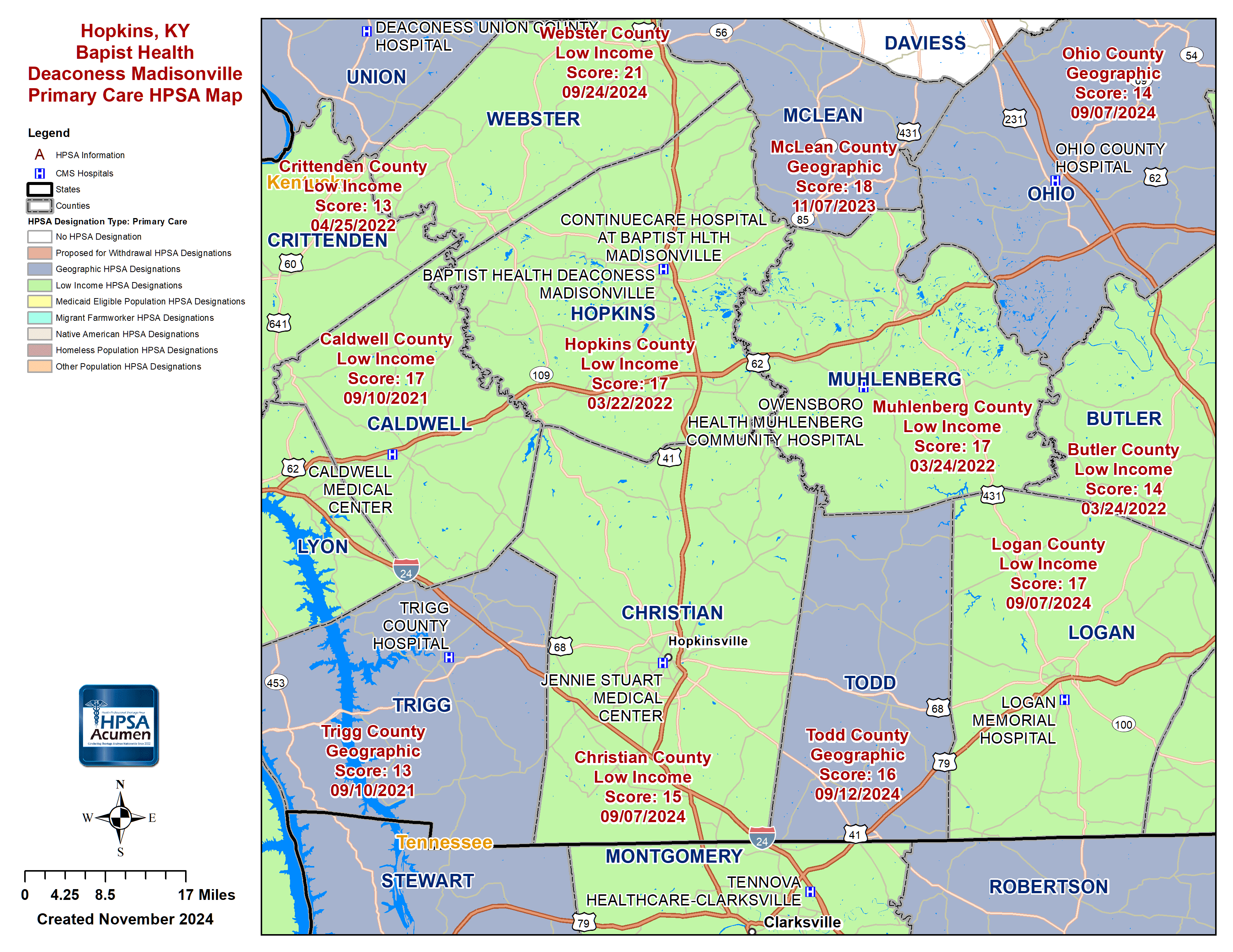 Hopkins KY PC HPSA Map