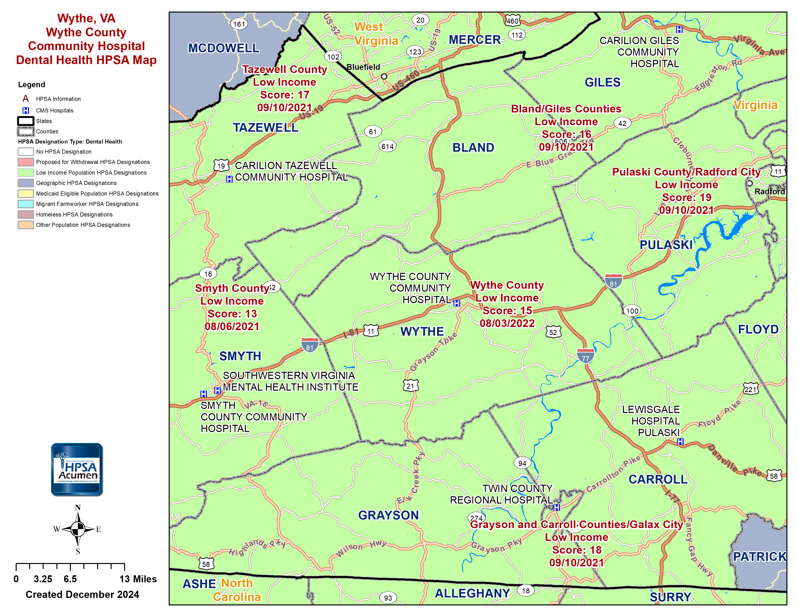 Wythe, VA DH HPSA Map