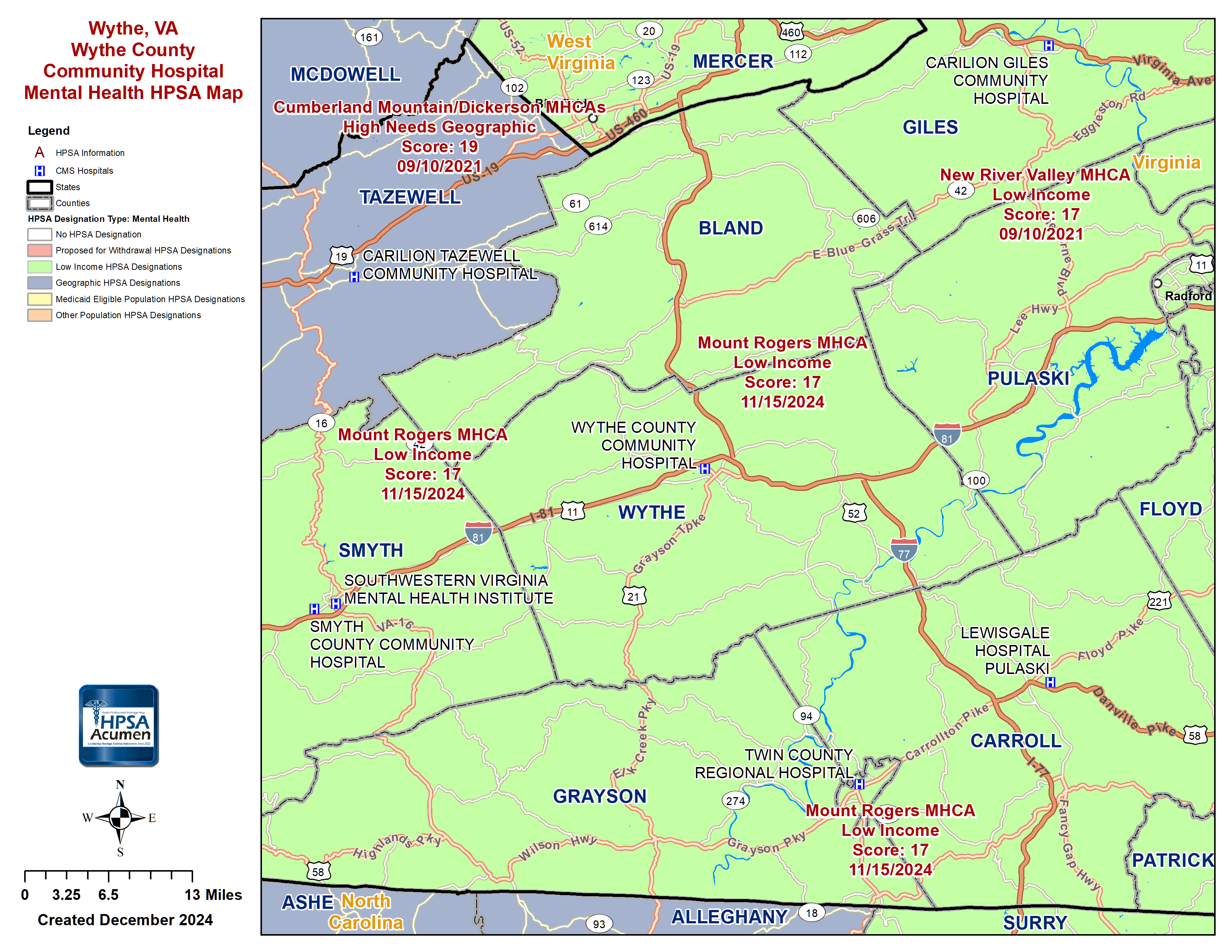 Wythe, VA MH HPSA Map