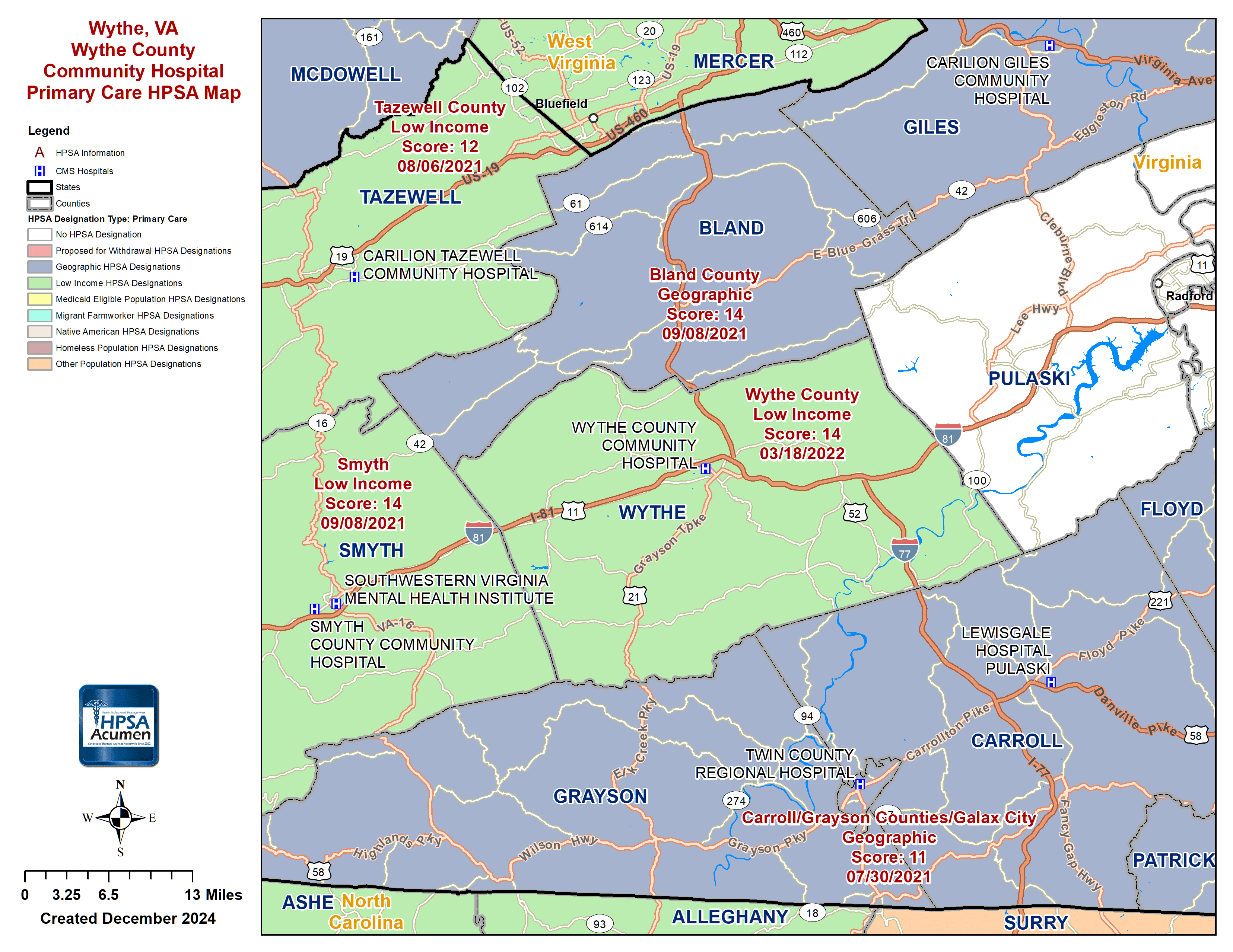 Wythe, VA PC HPSA Map