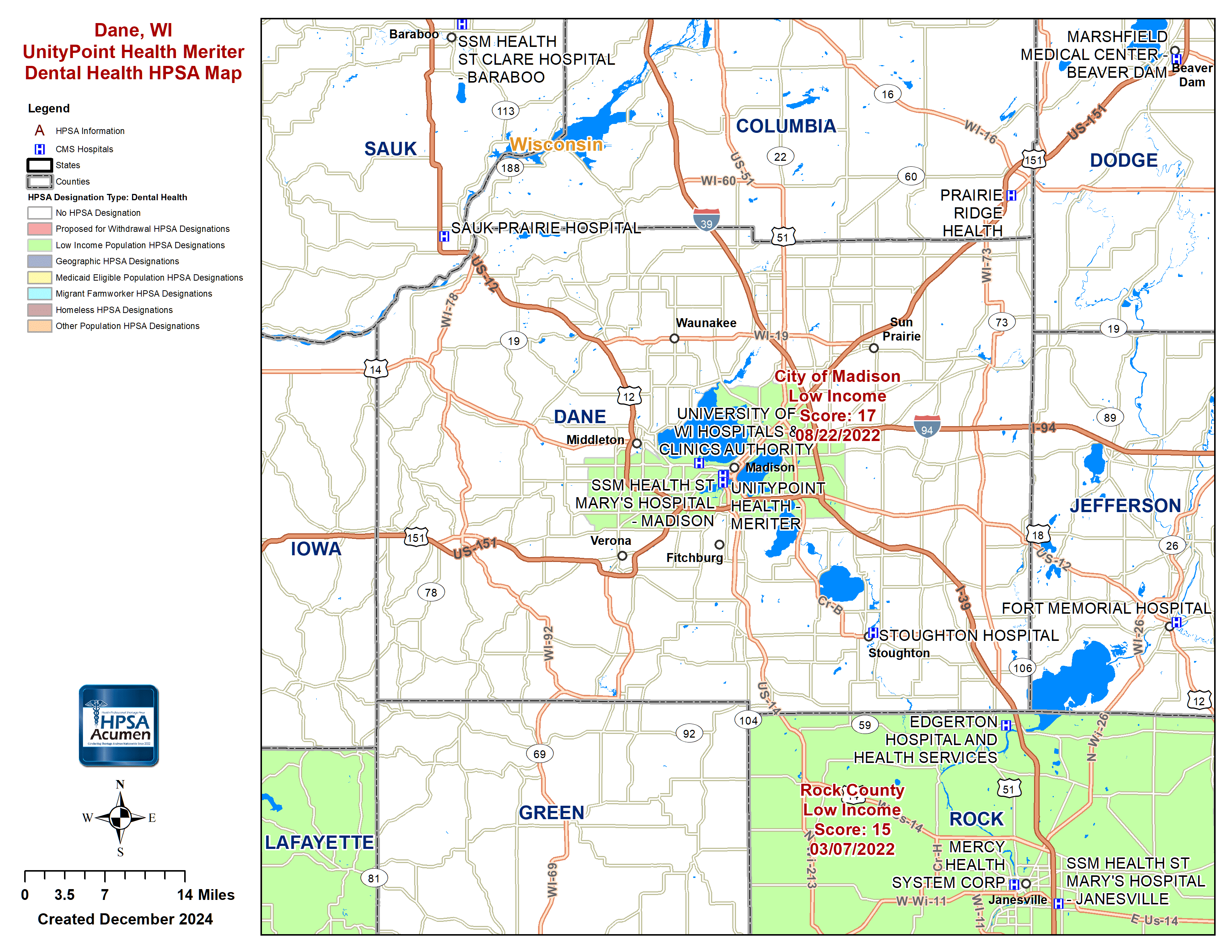 Dane, WI DH HPSA Map