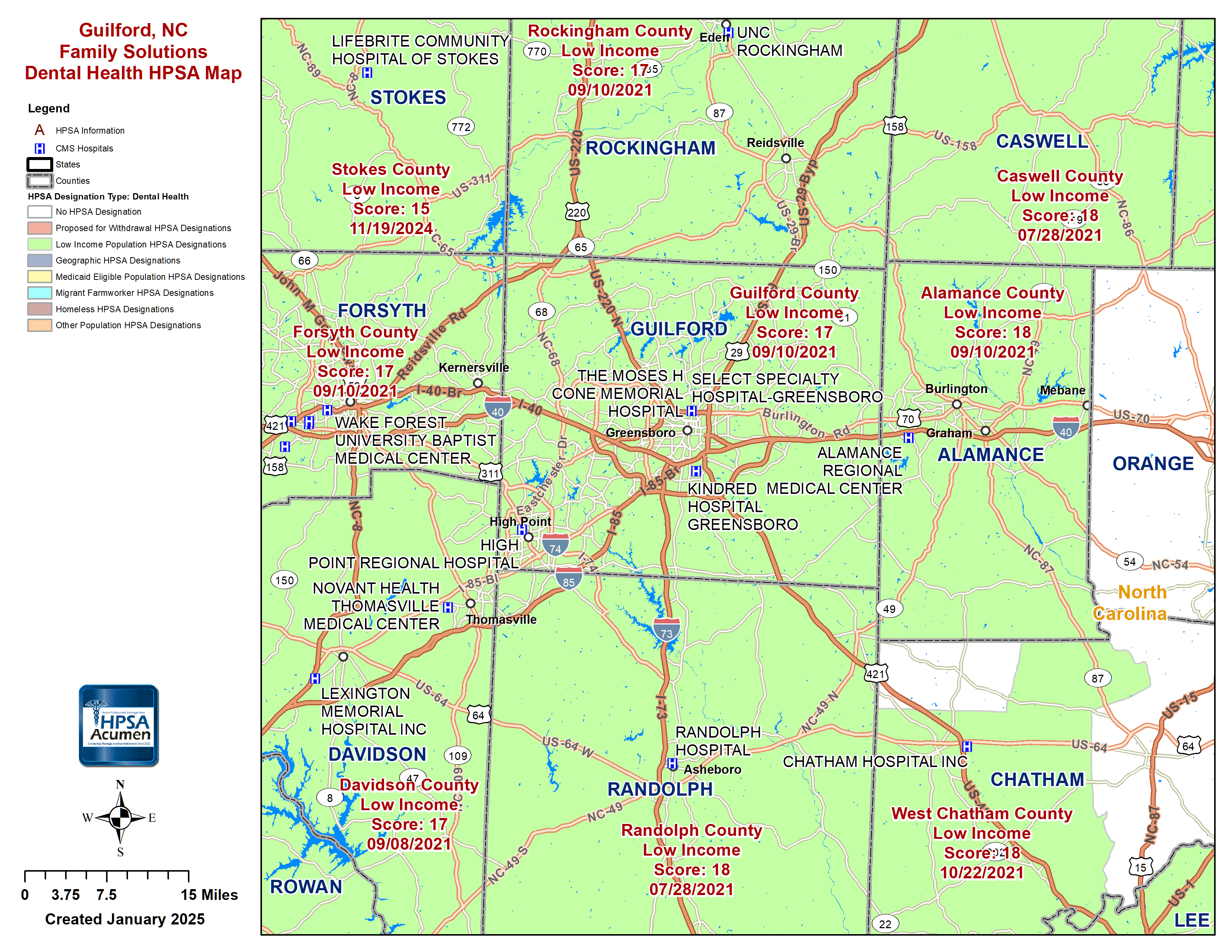 Guilford, NC DH HPSA Map