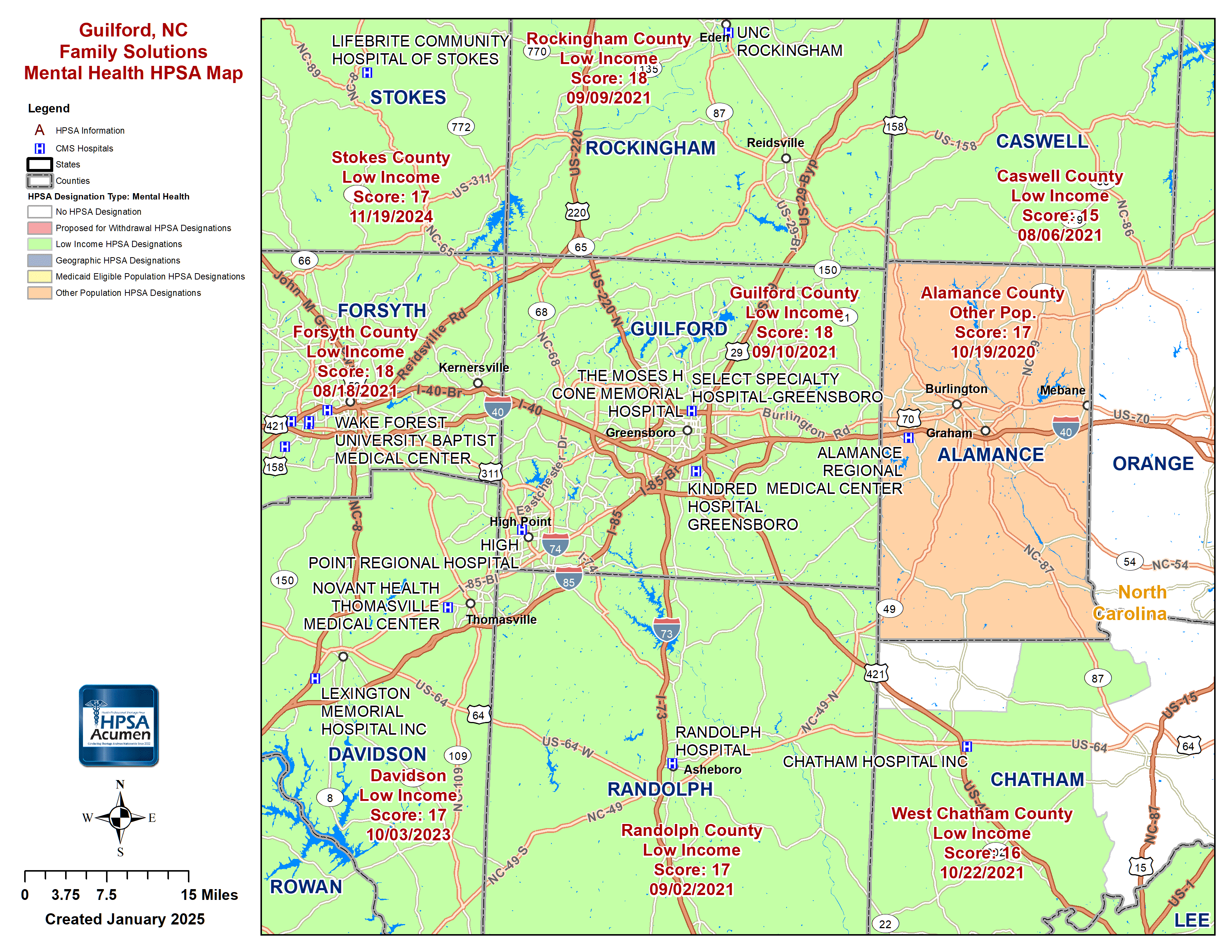 Guilford, NC MH HPSA Map