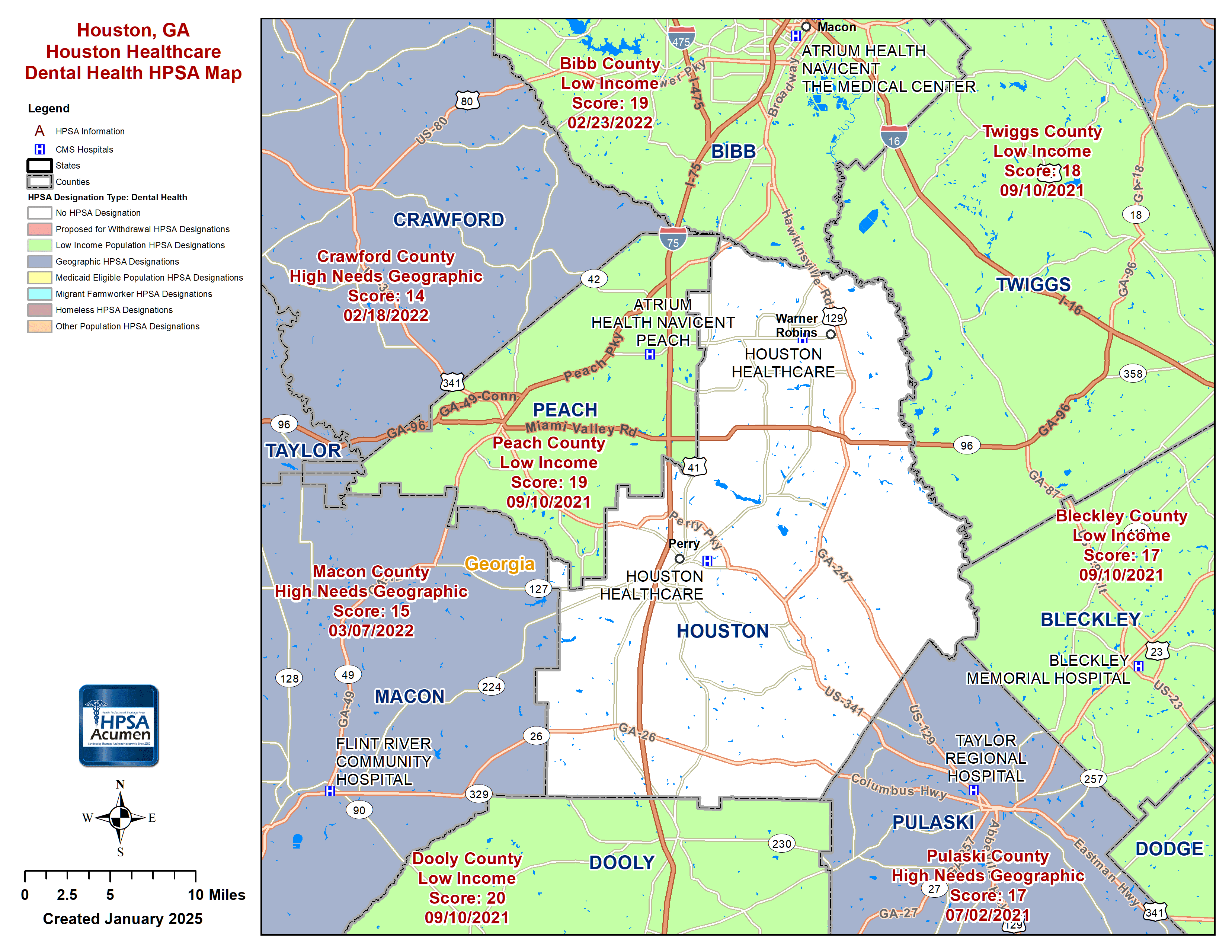 Houston, GA DH HPSA Map