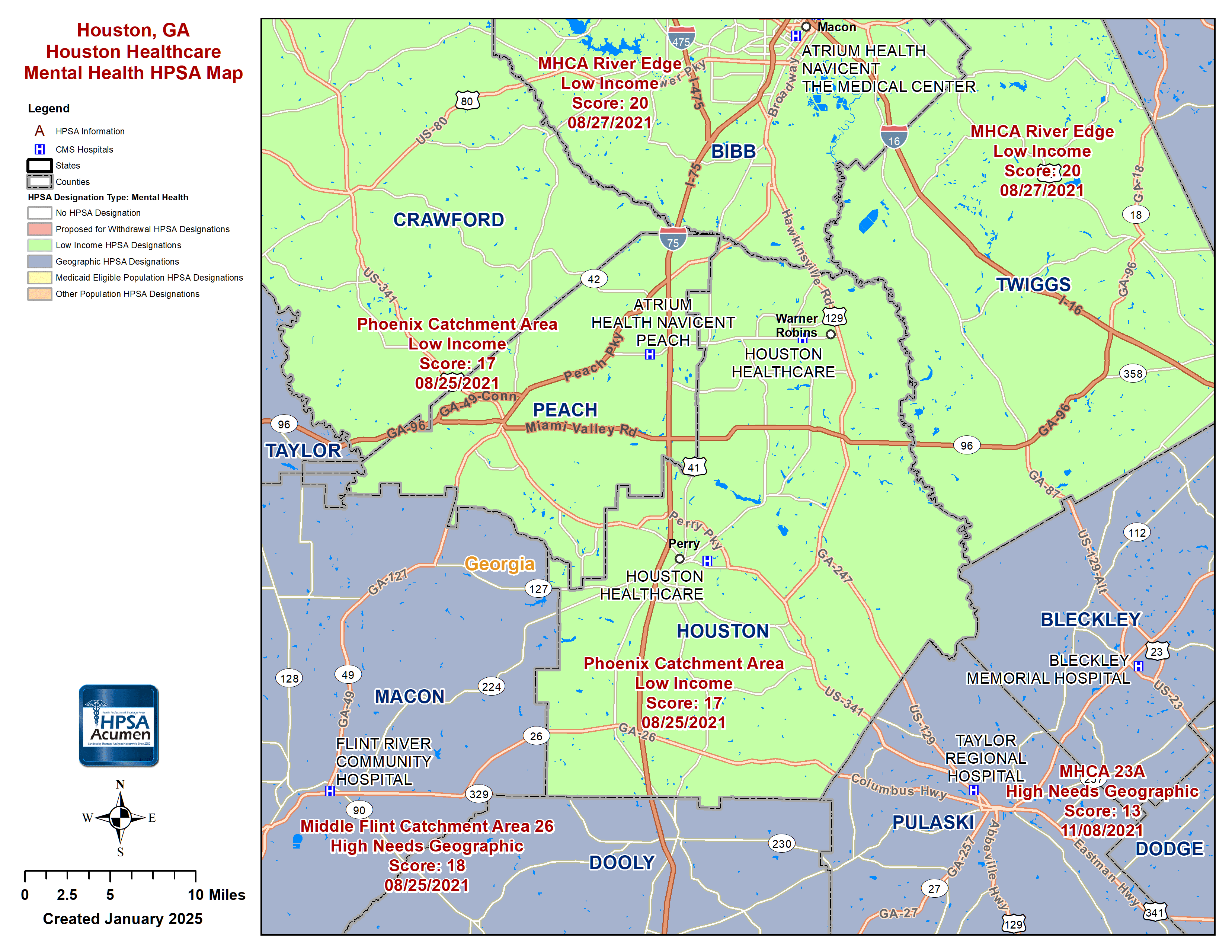 Houston, GA MH HPSA Map