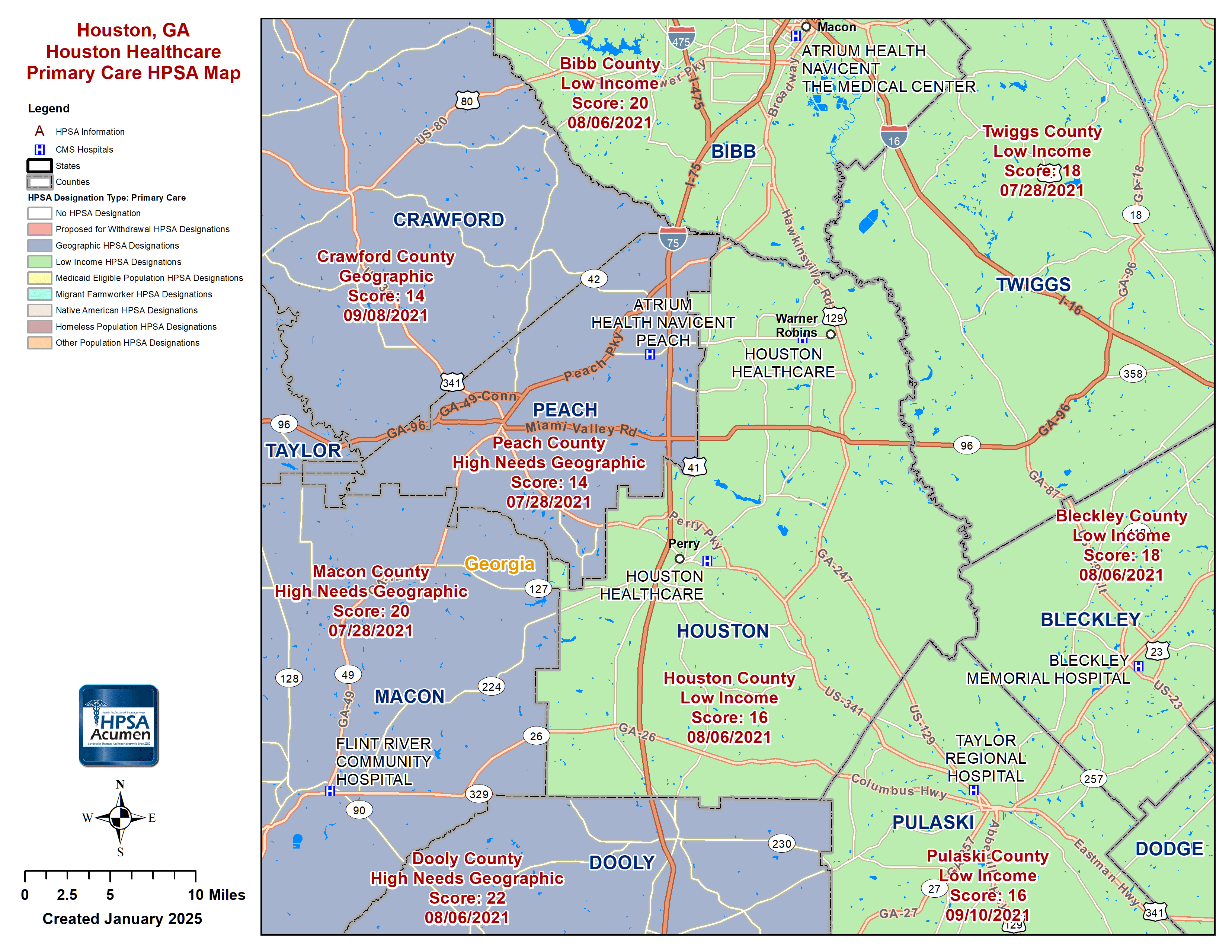 Houston, GA PC HPSA Map