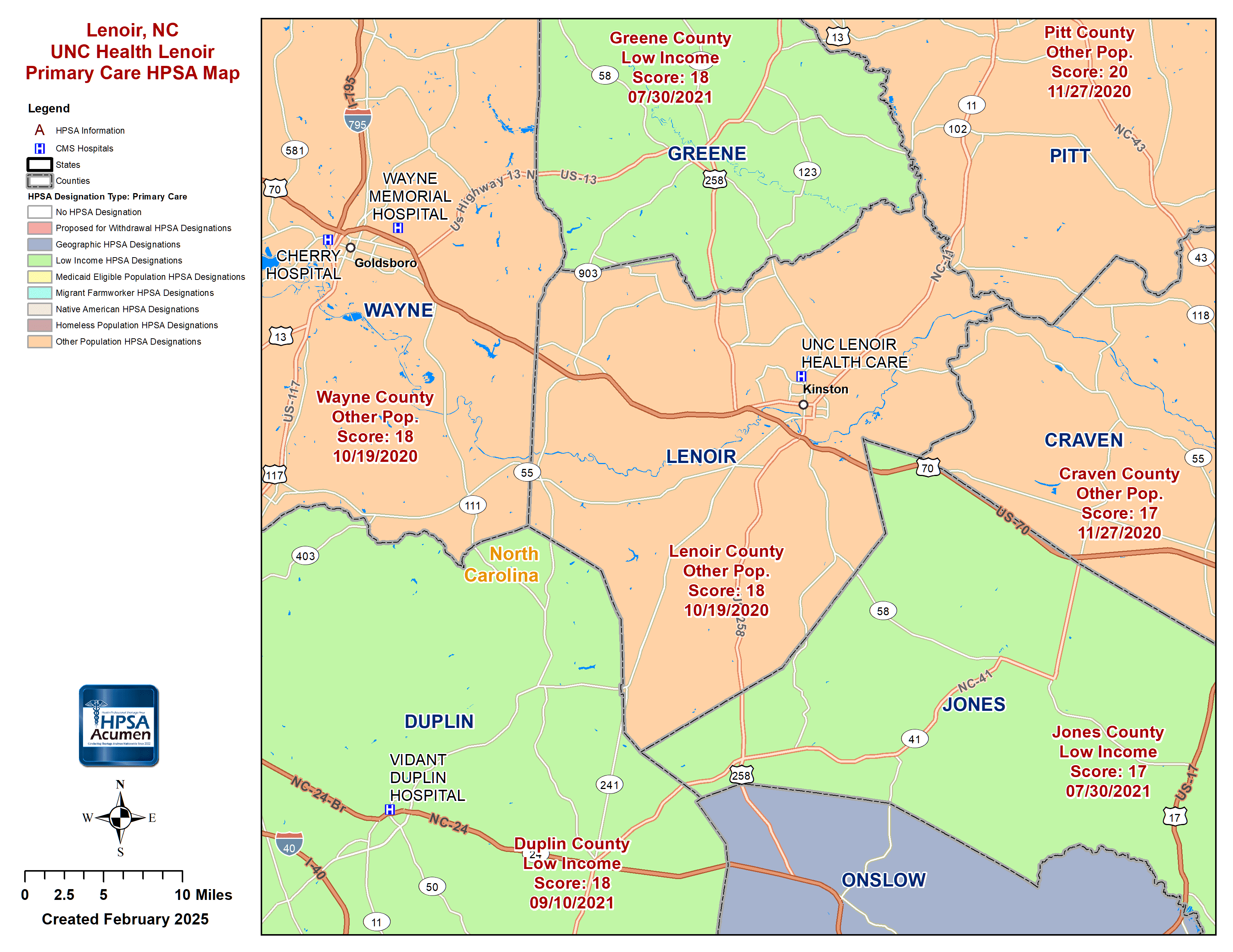 Lenoir, NC PC HPSA Map