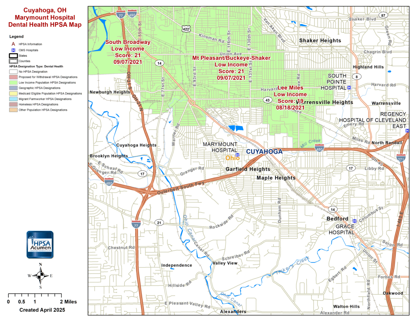Cuyahoga, OH Garfield Heights DH HPSA Map
