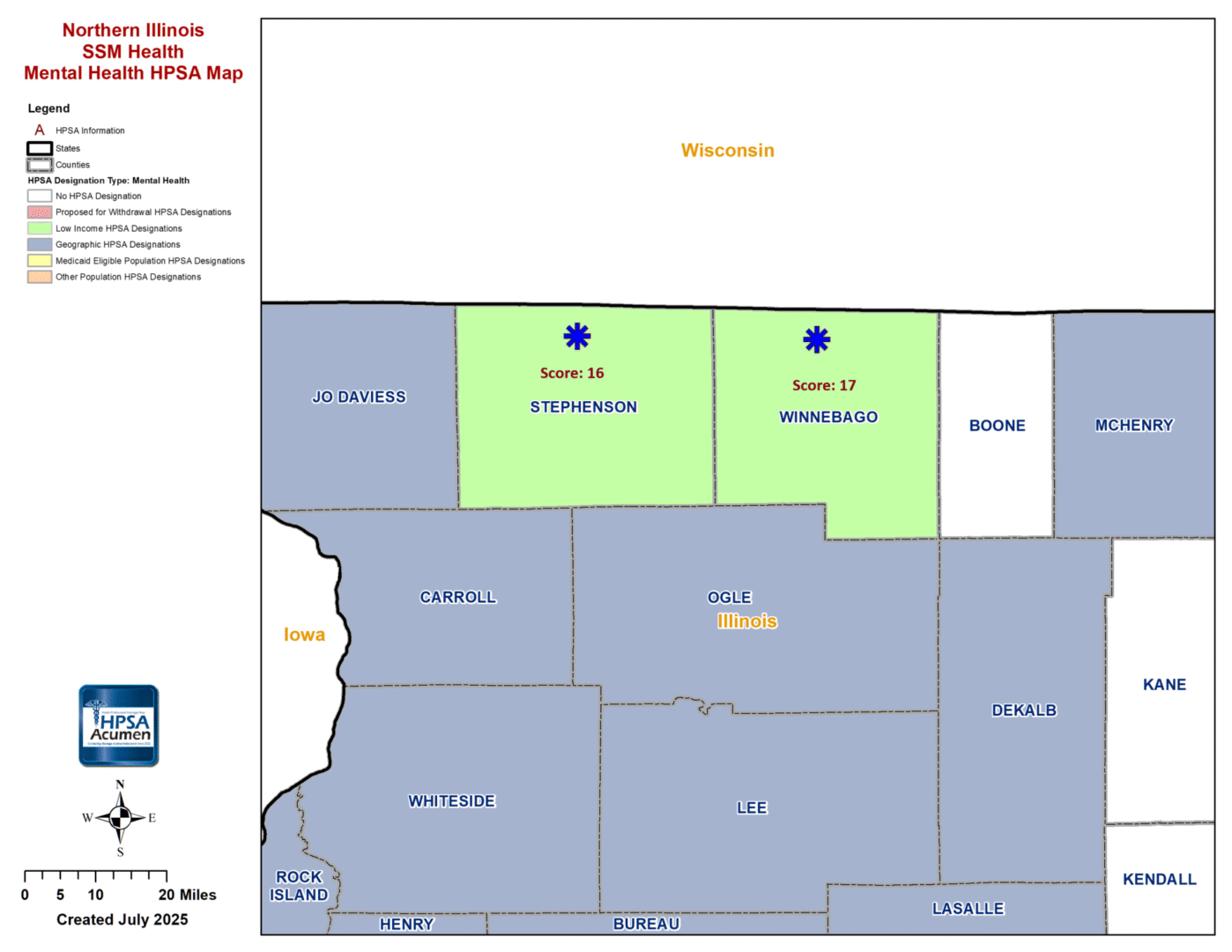 Northern Illinois MH HPSA Map