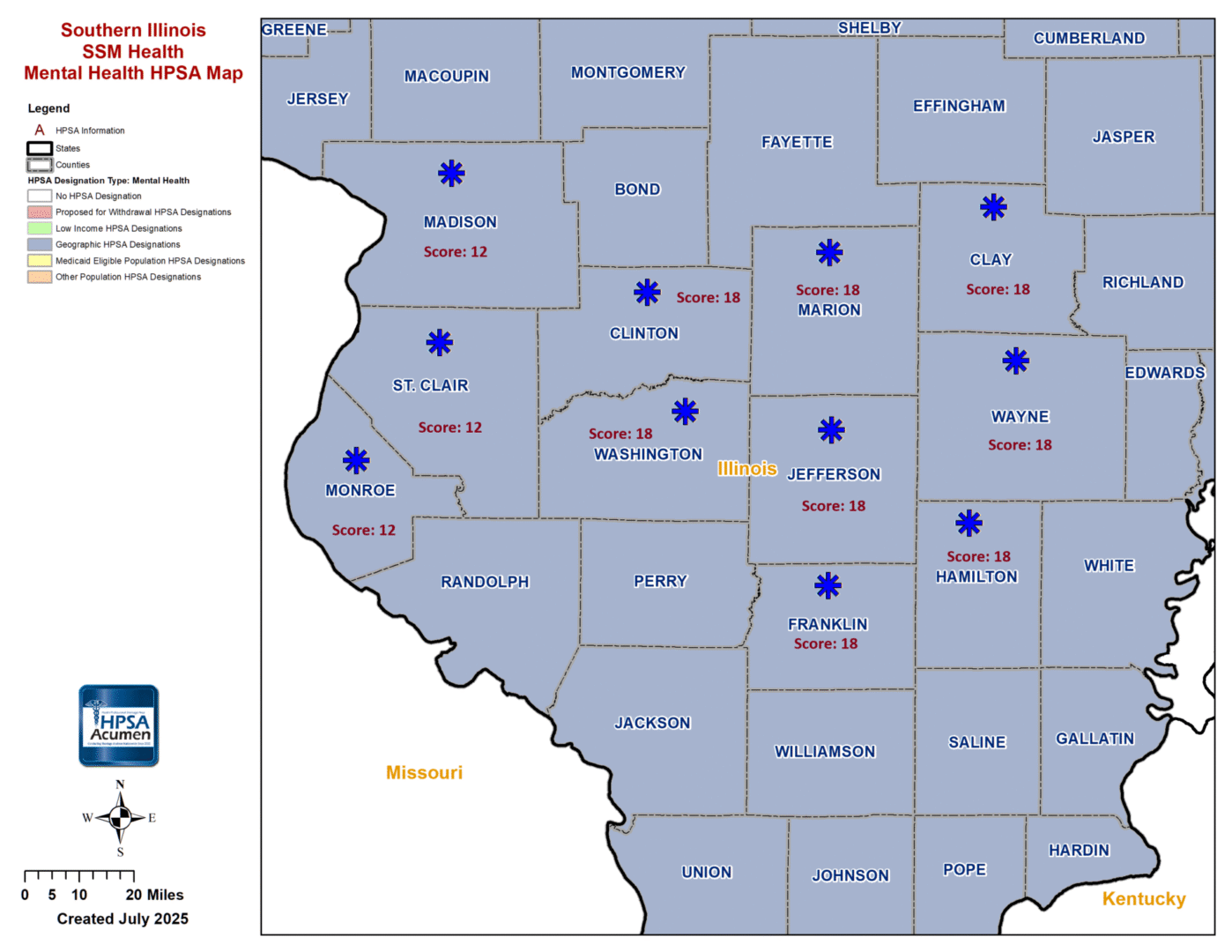 Southern Illinois MH HPSA Map