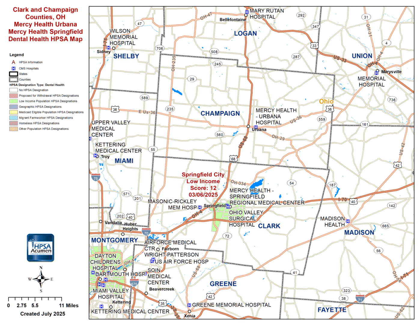 Clark and Champaign, OH DH HPSA Map