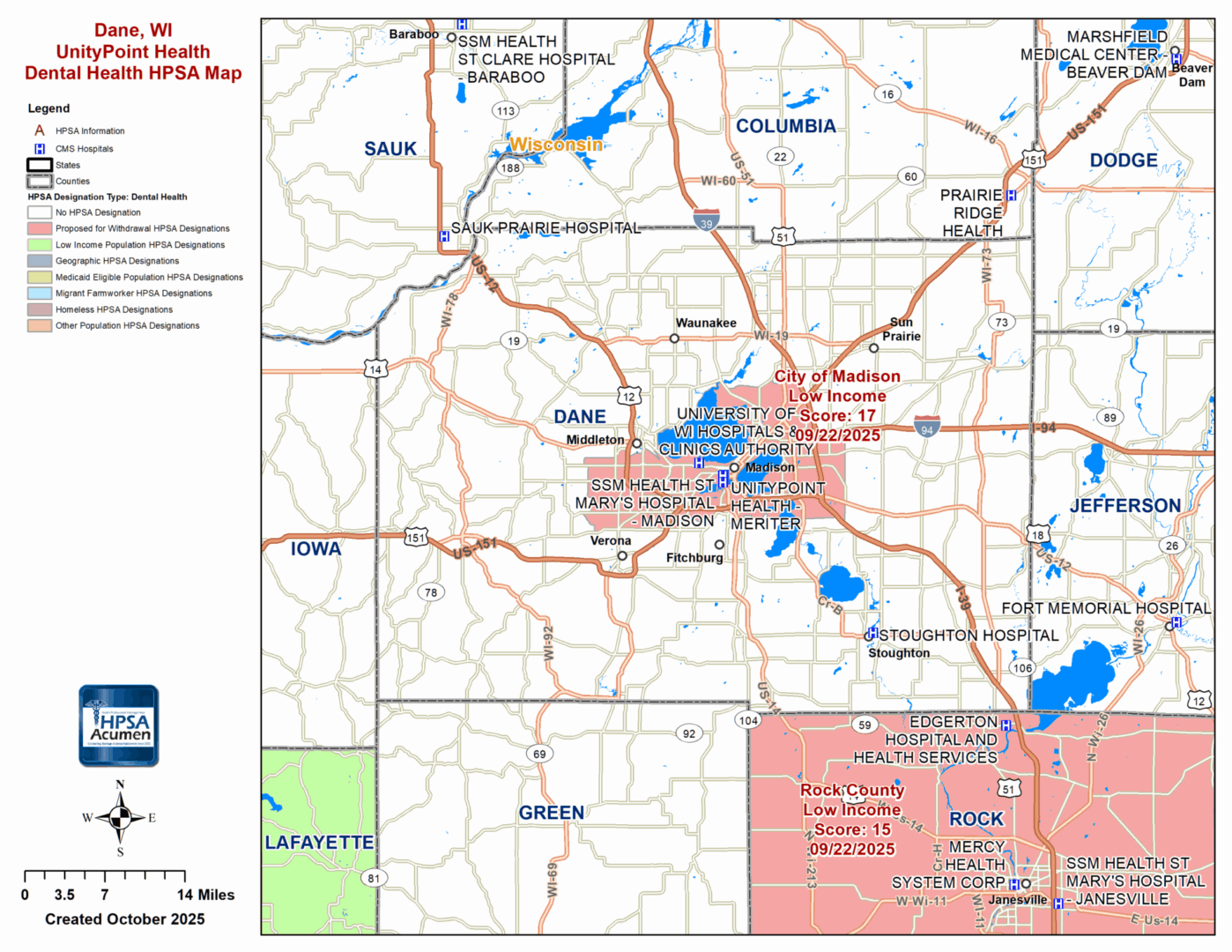 Dane, WI DH HPSA Map
