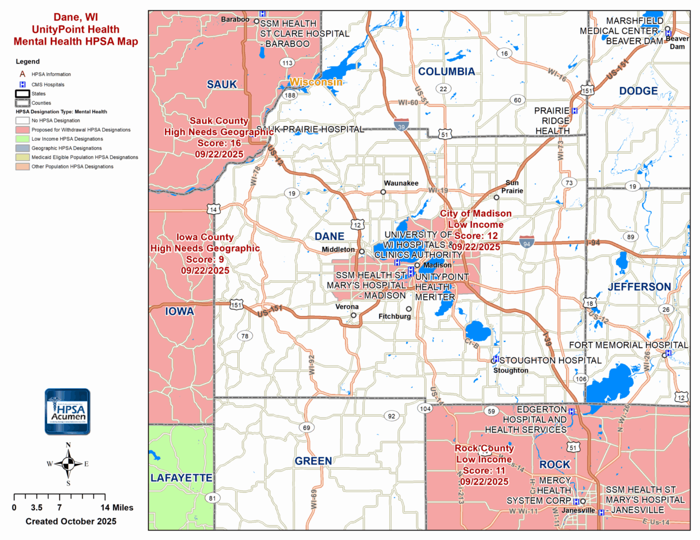 Dane, WI MH HPSA Map