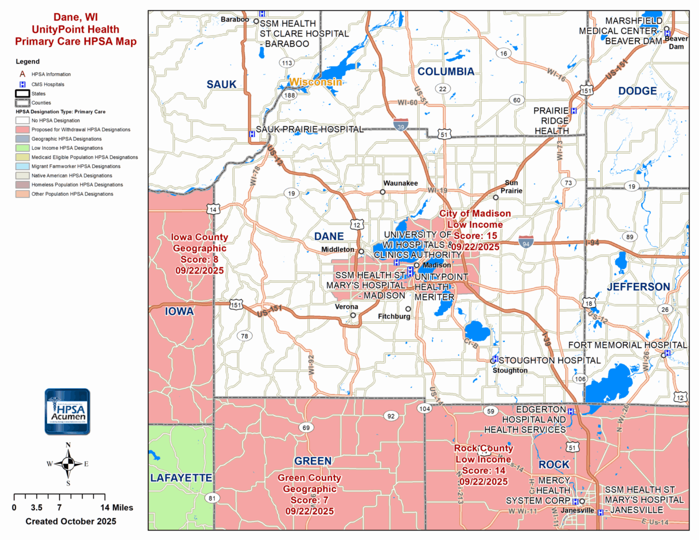 Dane, WI PC HPSA Map