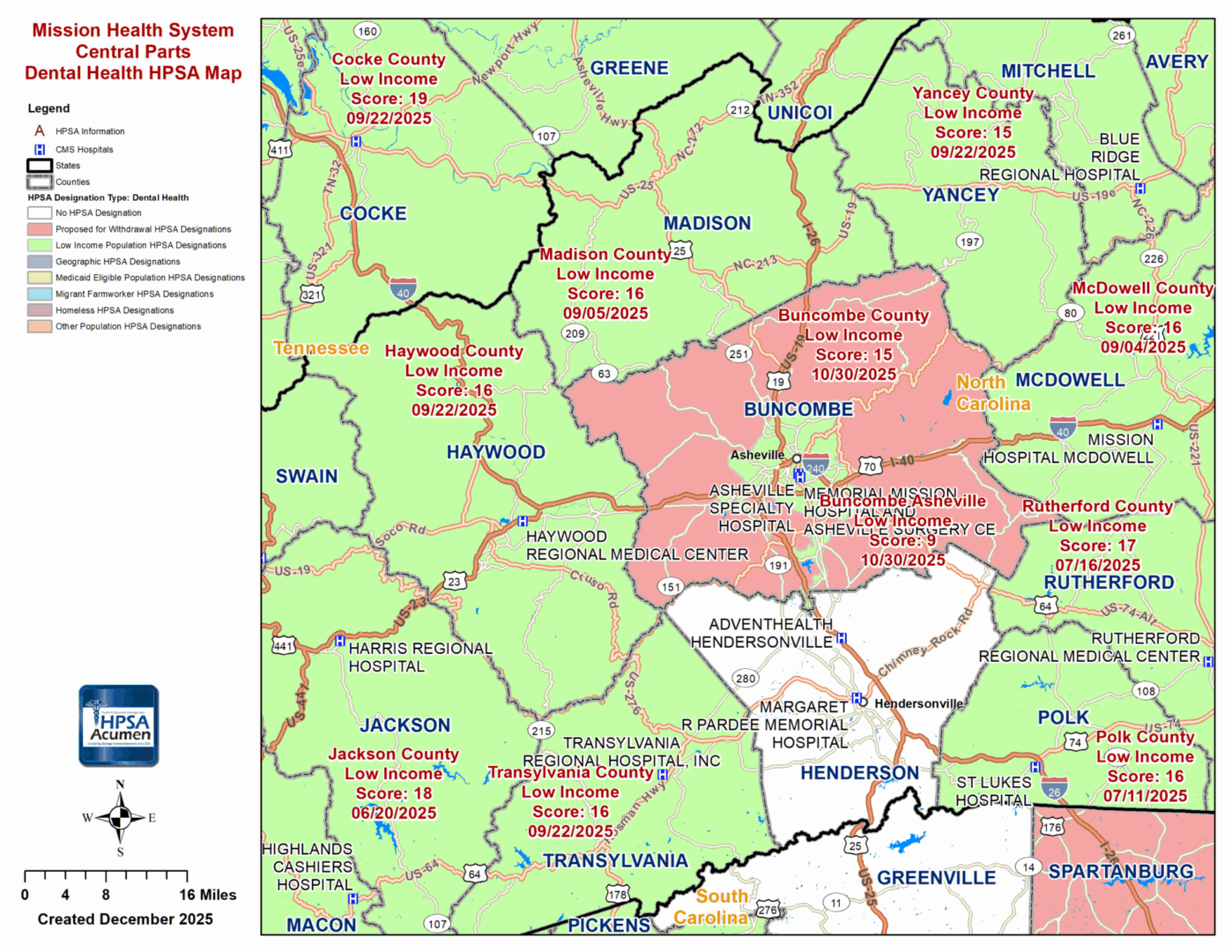 Mission Health Central DH HPSA Map