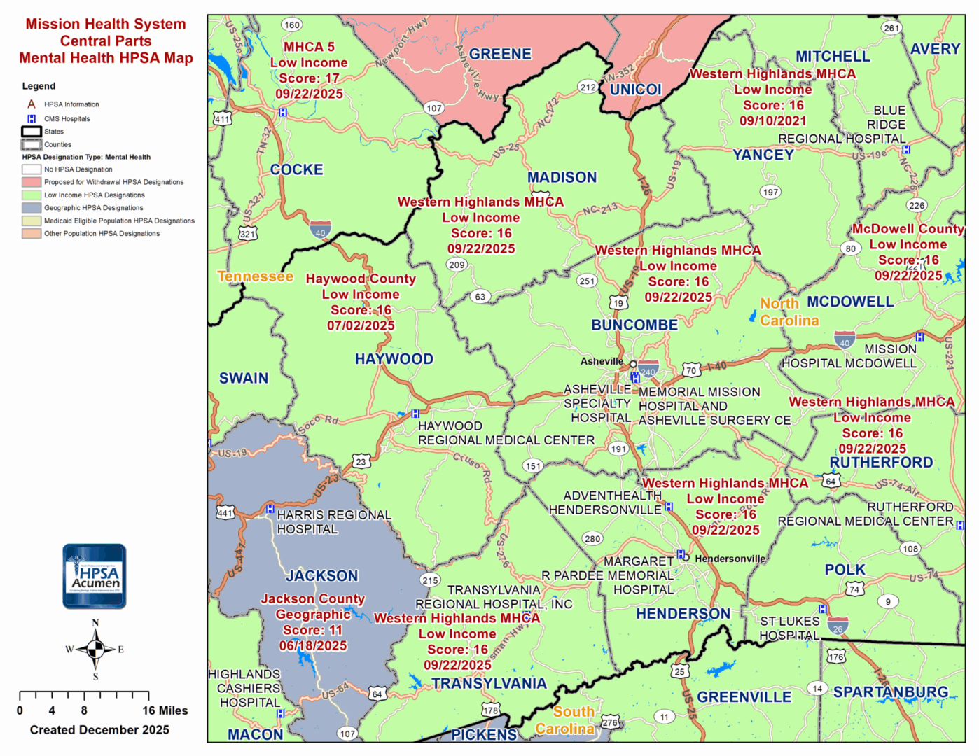 Mission Health Central MH HPSA Map