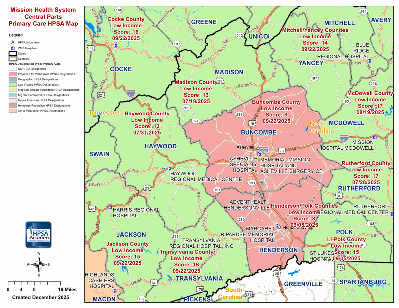 Mission Health Central PC HPSA Map