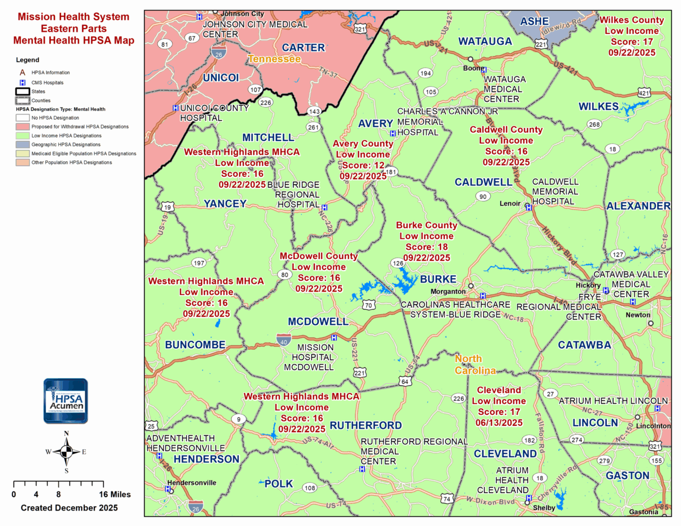Mission Health Eastern MH HPSA Map
