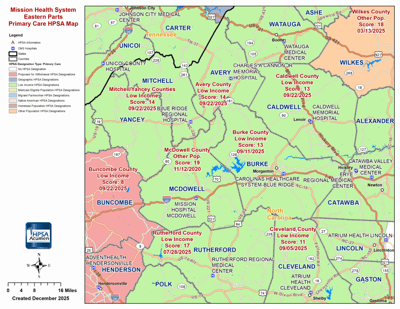 Mission Health Eastern PC HPSA Map