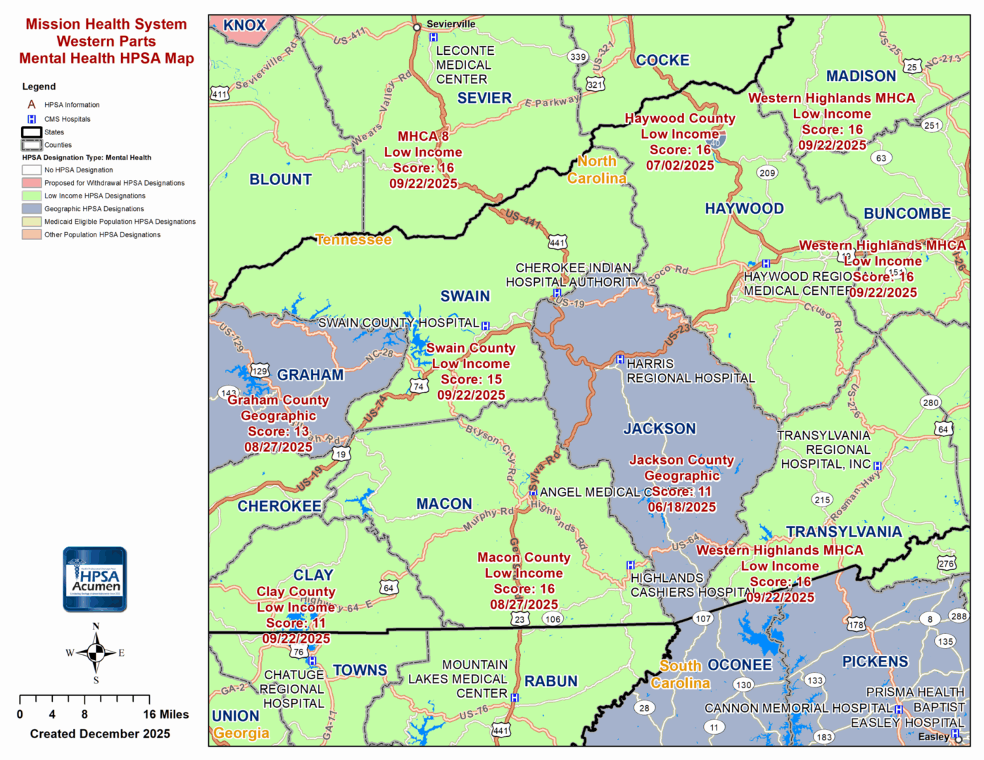 Mission Health Western MH HPSA Map