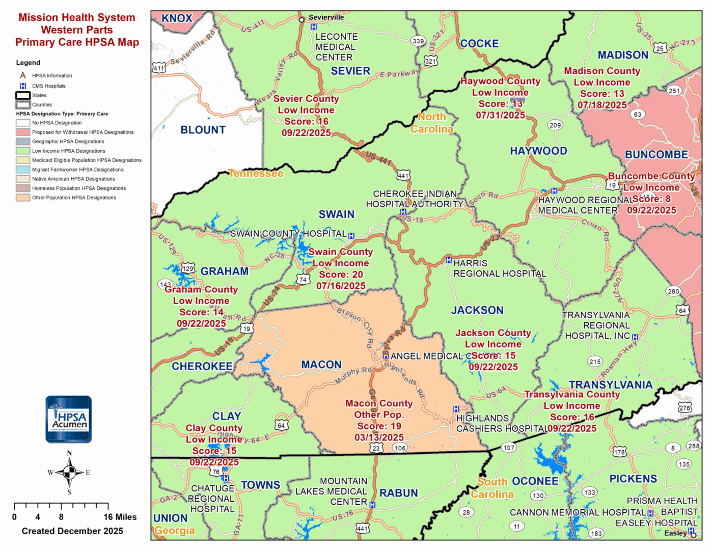 Mission Health Western PC HPSA Map