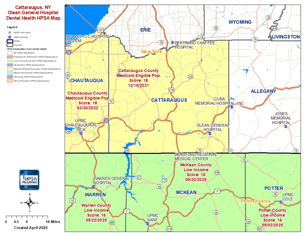 Cattaraugus, NY DH HPSA Map