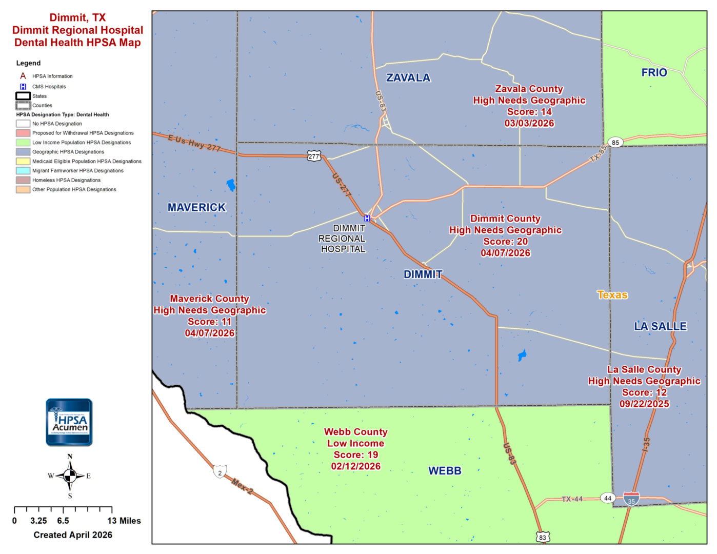Dimmit, TX DH HPSA Map
