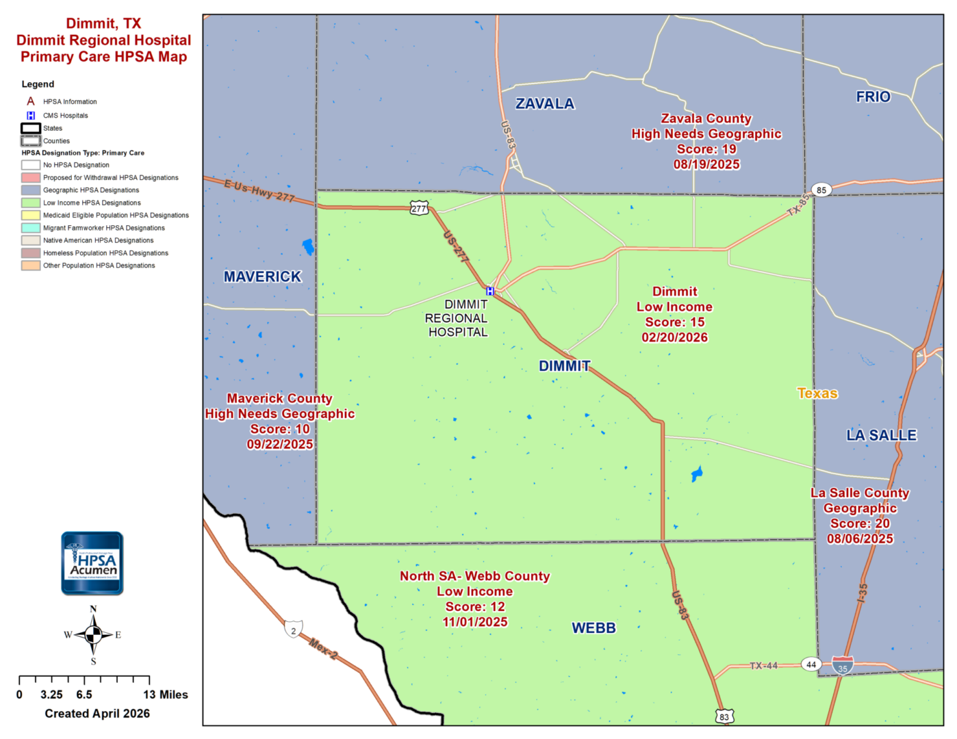 Dimmit, TX PC HPSA Map