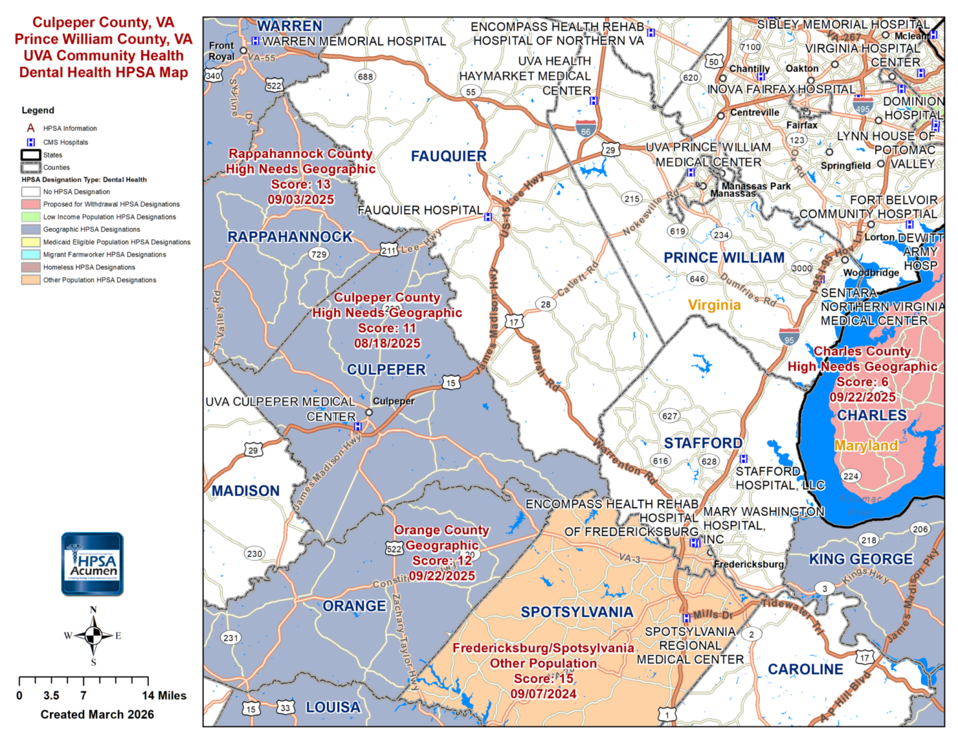 UVA Community Health, VA DH HPSA Map
