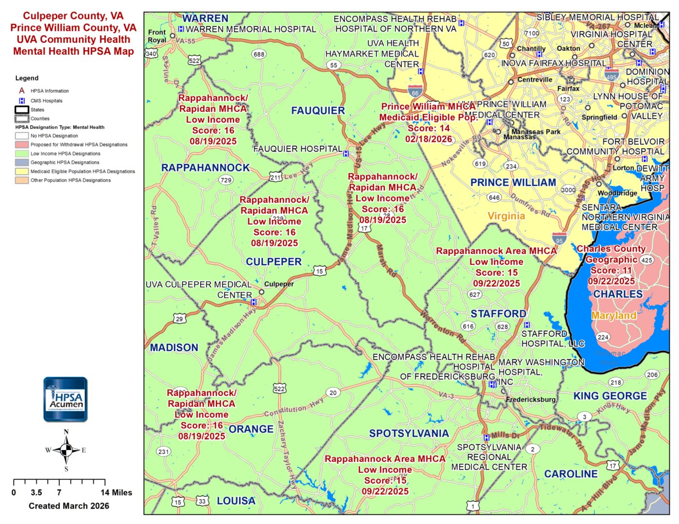 UVA Community Health, VA MH HPSA Map
