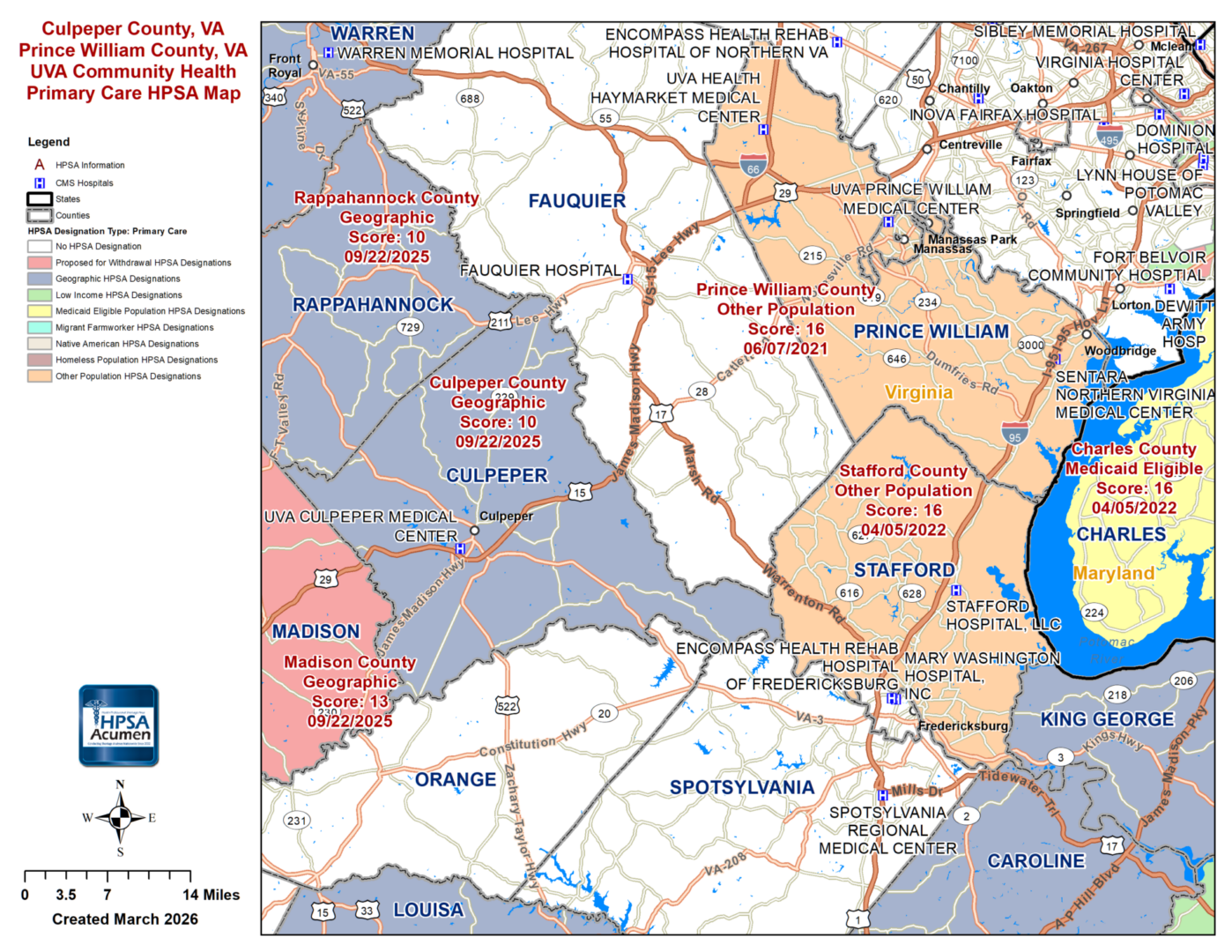 UVA Community Health, VA PC HPSA Map