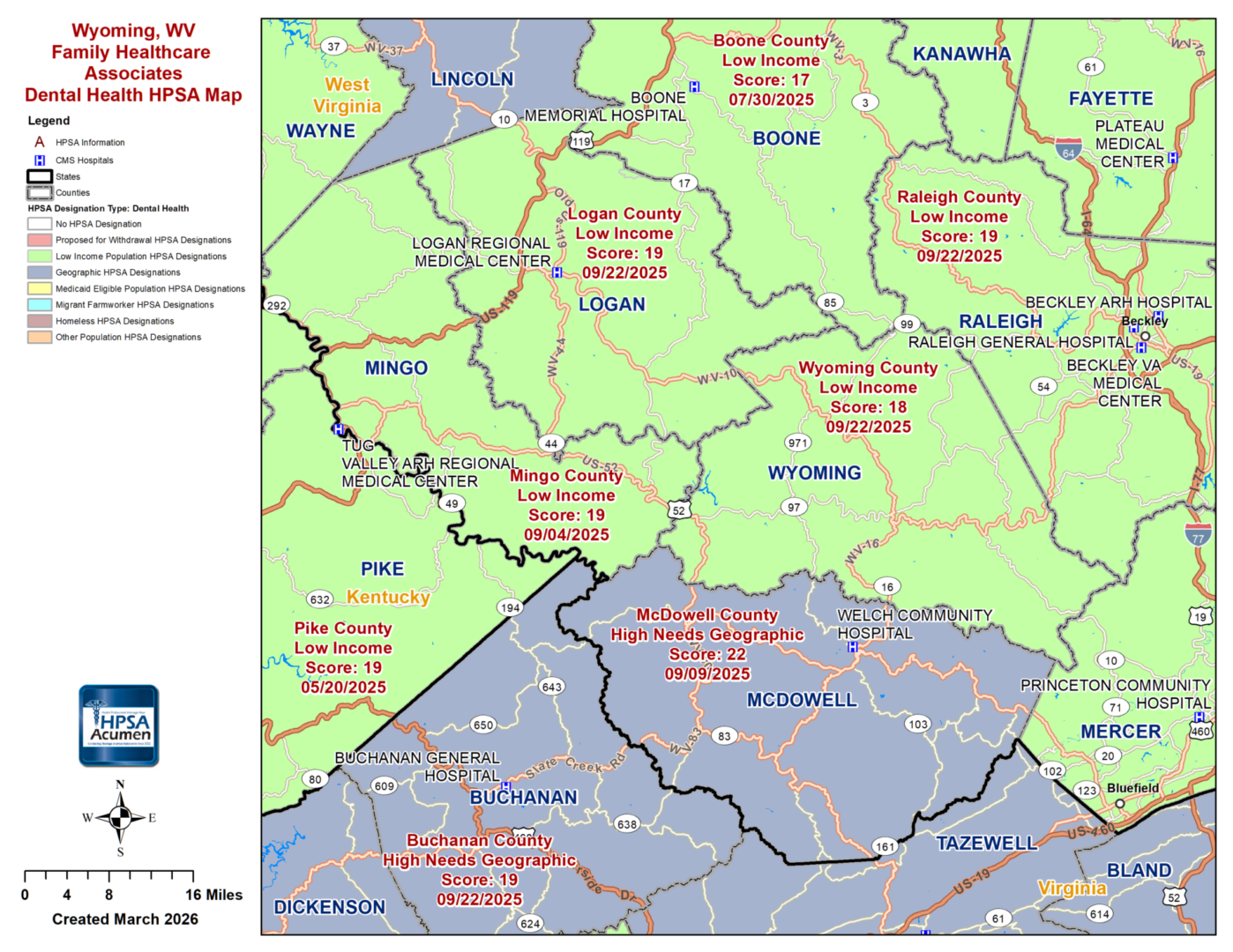 Wyoming, WV DH HPSA Map