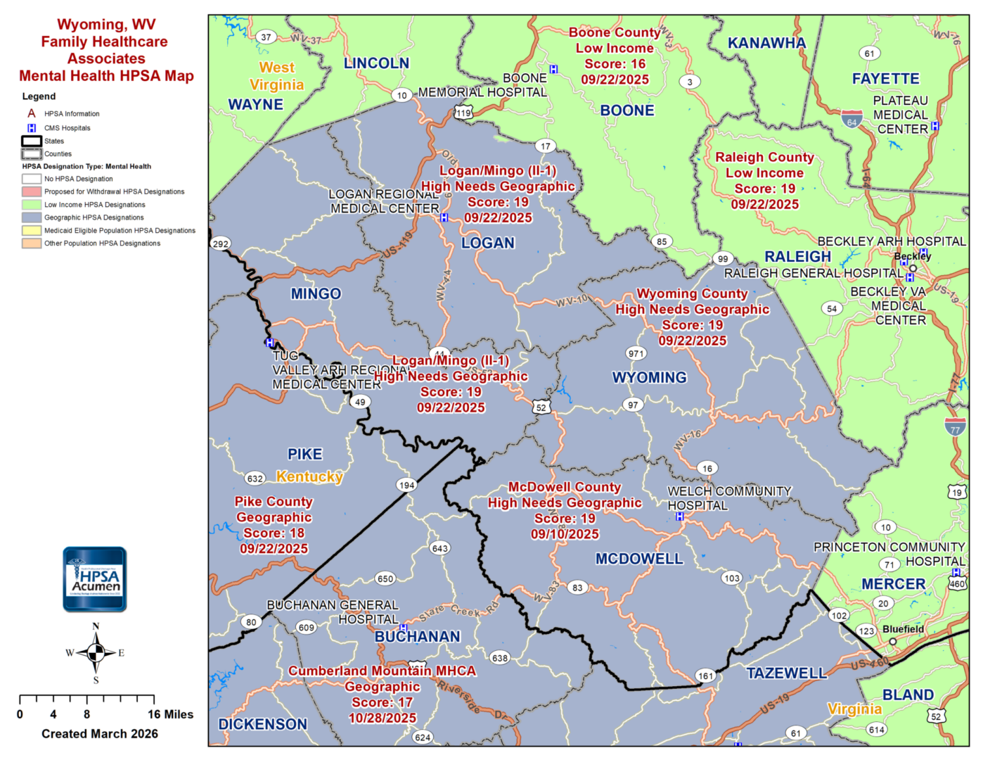 Wyoming, WV MH HPSA Map