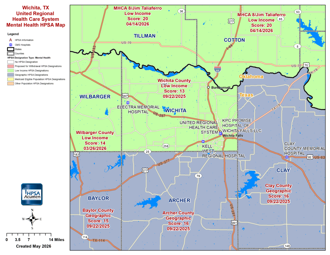 Wichita, TX MH HPSA Map