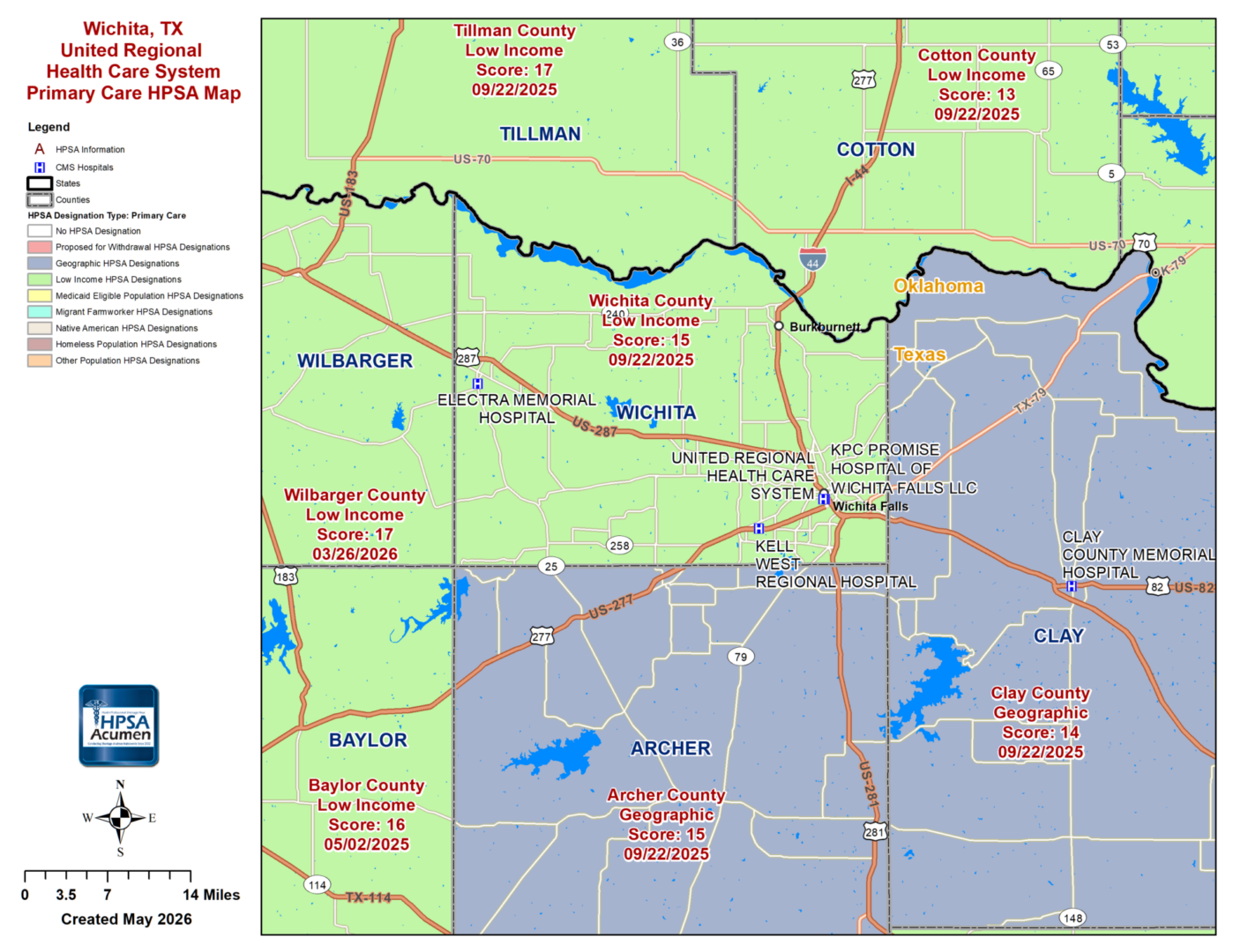Wichita, TX PC HPSA Map
